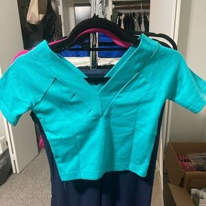 Jump In Teal V-Neck Crop Top